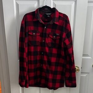 Eddie Bauer Red and Black Plaid Casual Button Down Shirt